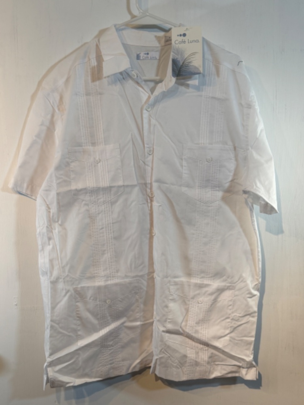 Cafe Luna Men's Cotton Blend Pin-tuck Short Sleeve Guayabera Shirt_NWT